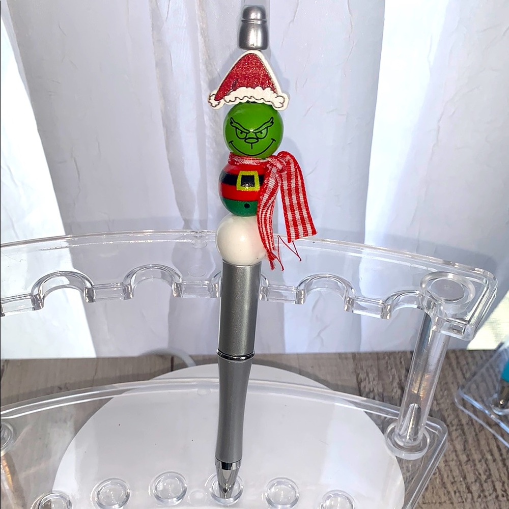 Hand Crafted Grinch Themed Beaded Pen
